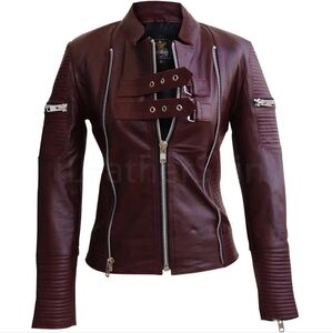 NWT Oxblood Red Lambskin Leather Jacket Medium